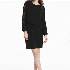 NWT -WHBM -LATTICE SLEEVE BLACK BLOUSON DRESS-